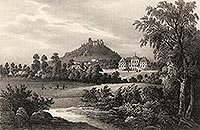 Grodziec - Zamek Grodziec na litografii Eduarda Pietzscha, Borussia 1842
