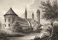 Lidzbark Warmiski - Zamek w Lidzbarku na litografii Eduarda Pietzscha, Borussia 1839